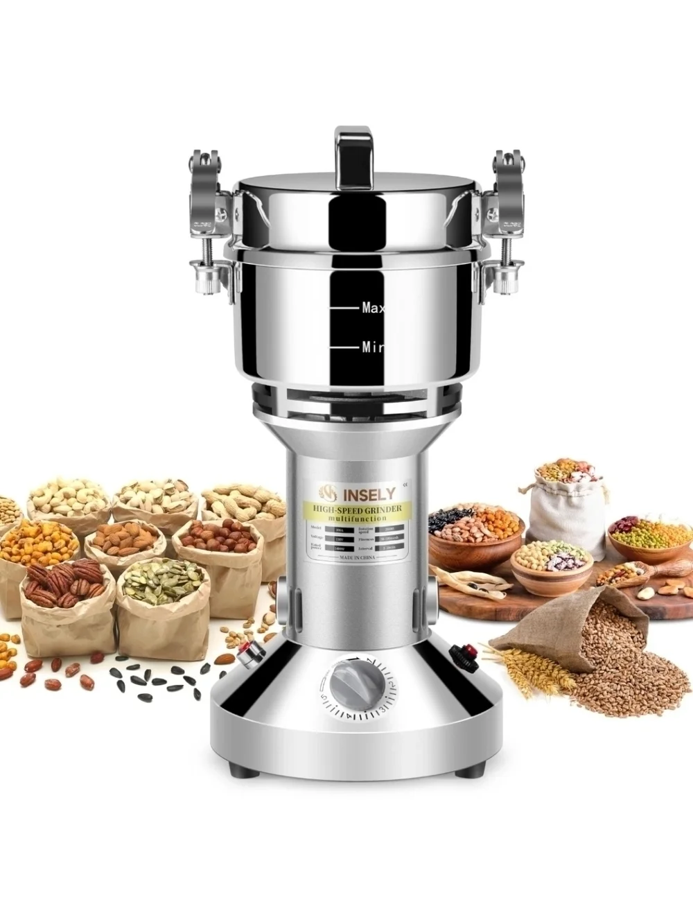 INSELY Grain Mill Grinder 300g High Speed Food Grain Mill Wheat Grinder Coffee